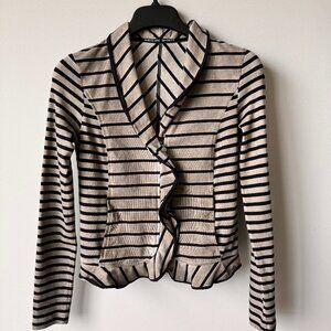 Marc Cain Sports Y2K Beige Striped Zippered Blazer Jacket
